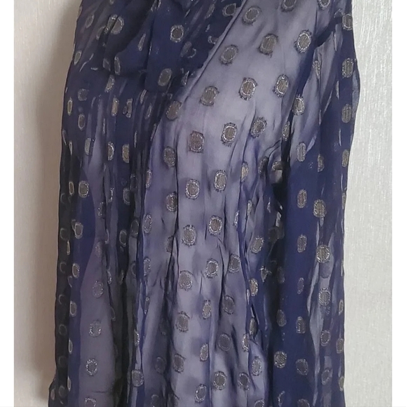 Meadow Rue Blue pattern Top Blouse Shirt 16 uk Bow chiffon sheer pintuck - Picture 4 of 7